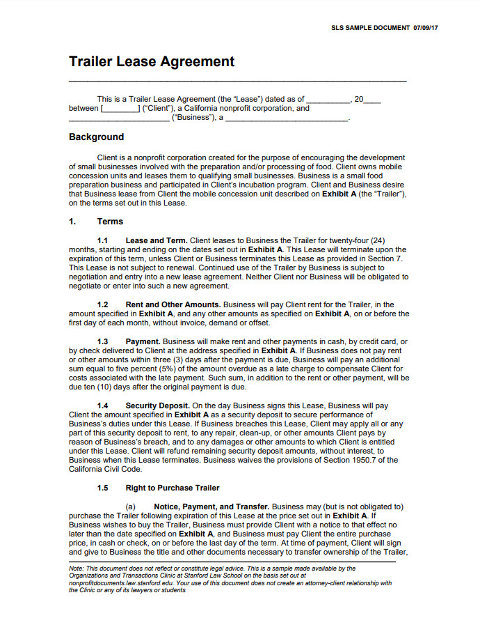 Trailer Lease Agreement Template