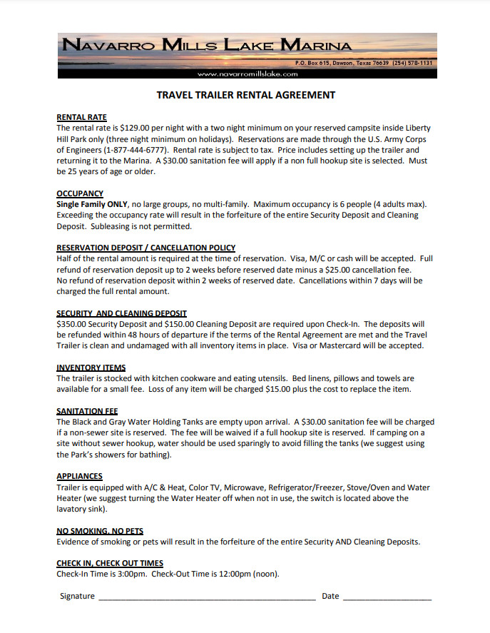 Travel Trailer Rental Agreement Template