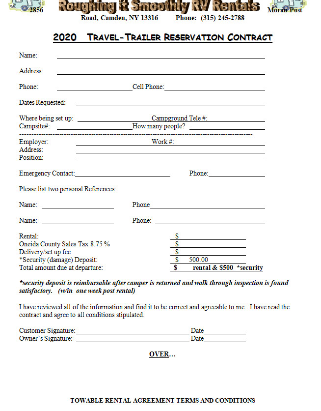 Travel Trailer Reservation Contract Template