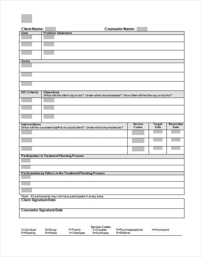 Treatment Plan Template Counseling