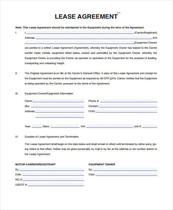 Truck Lease Agreement Template