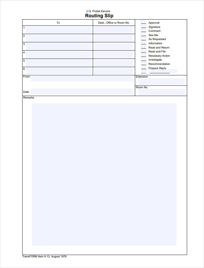 U.S. Postal Service Routing Slip Template