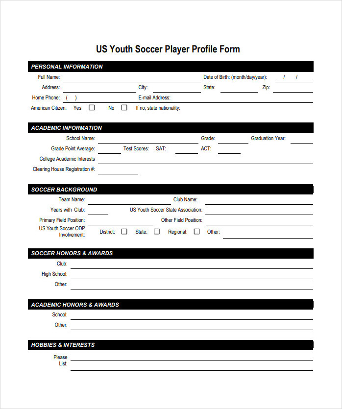 US Youth Soccer Player Profile Form