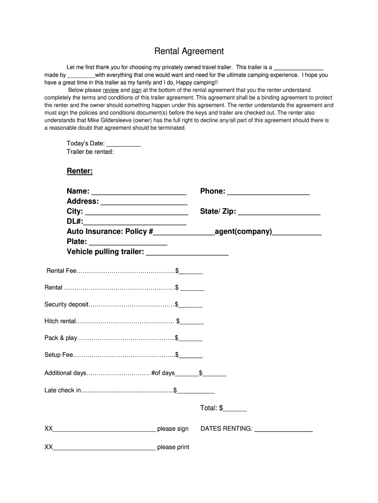 Utility Trailer Rental Agreement Template Sample