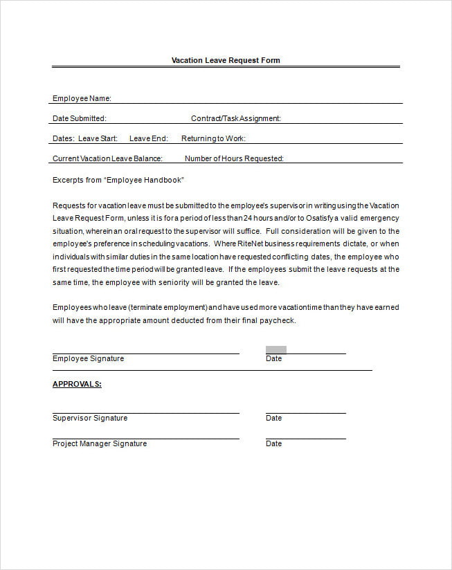 Vacation Leave Application Form