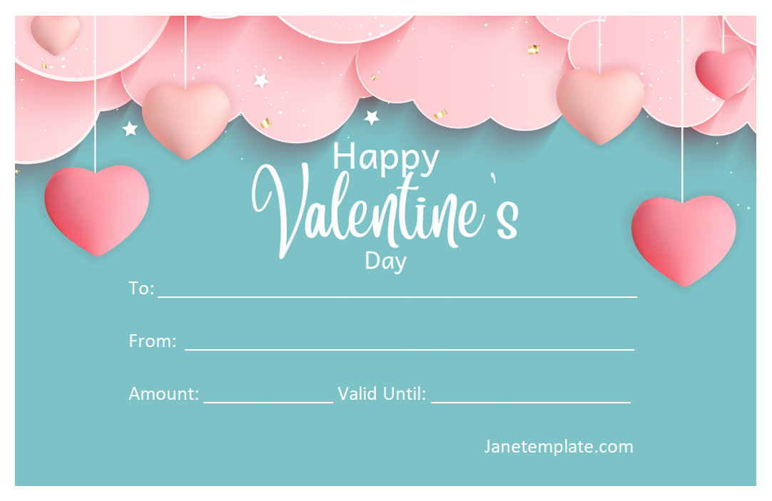 Romantic Valentine's gift certificate template with space for recipient's name and gift details.