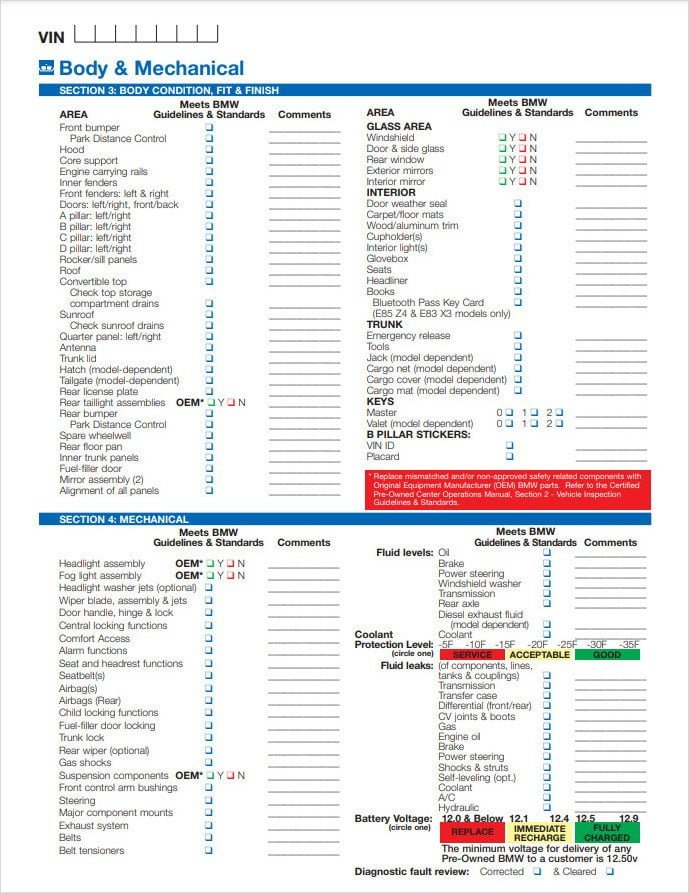 Vehicle Automotive Inspection Checklist Template