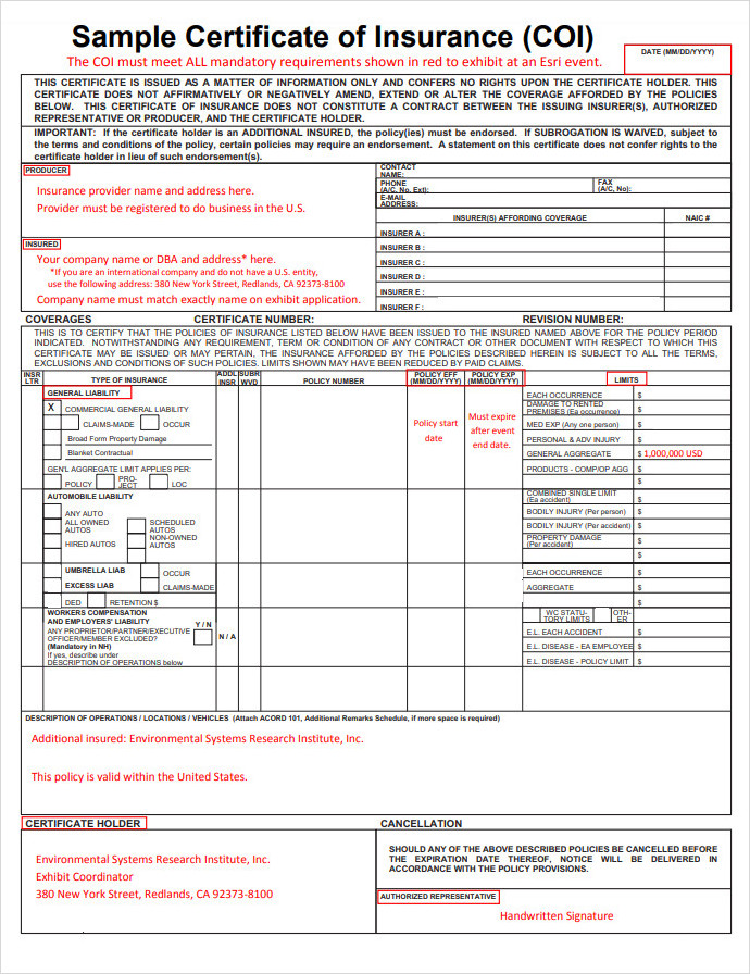 Vehicle Insurance Certificate Template