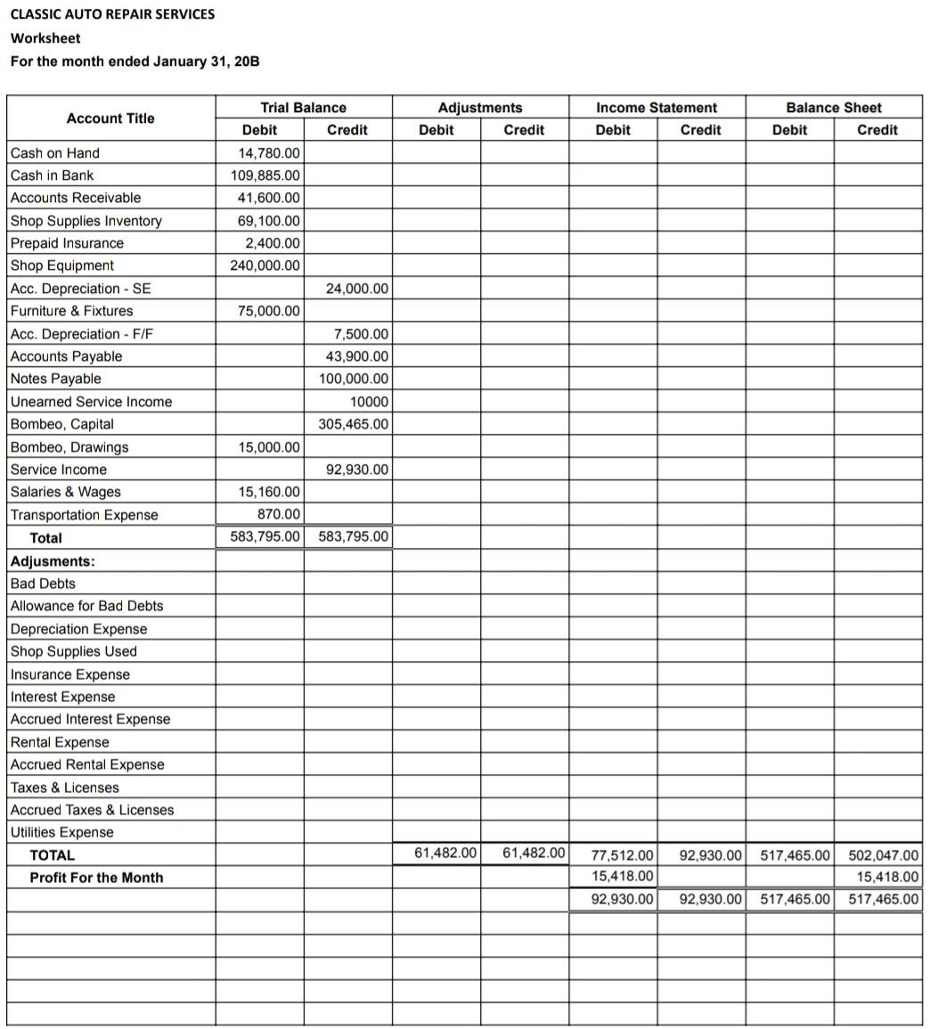 Vehicle Repair Record Worksheet Template Sample