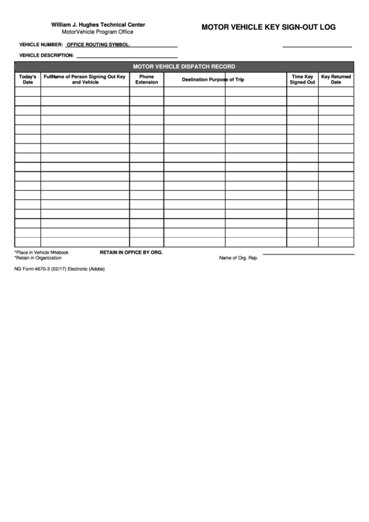 Vehicle Sign out Sheet Template Example