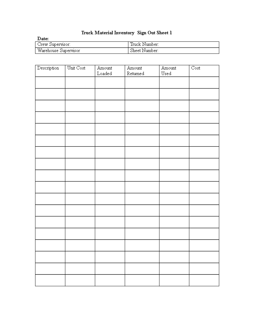 Vehicle Sign out Sheet Template