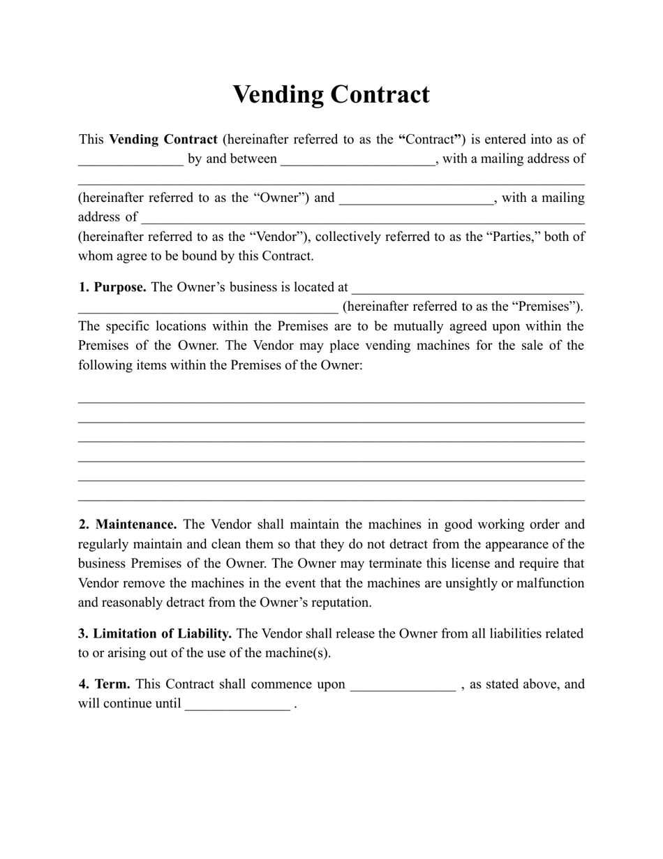 Vending Machine Agreement Template Example