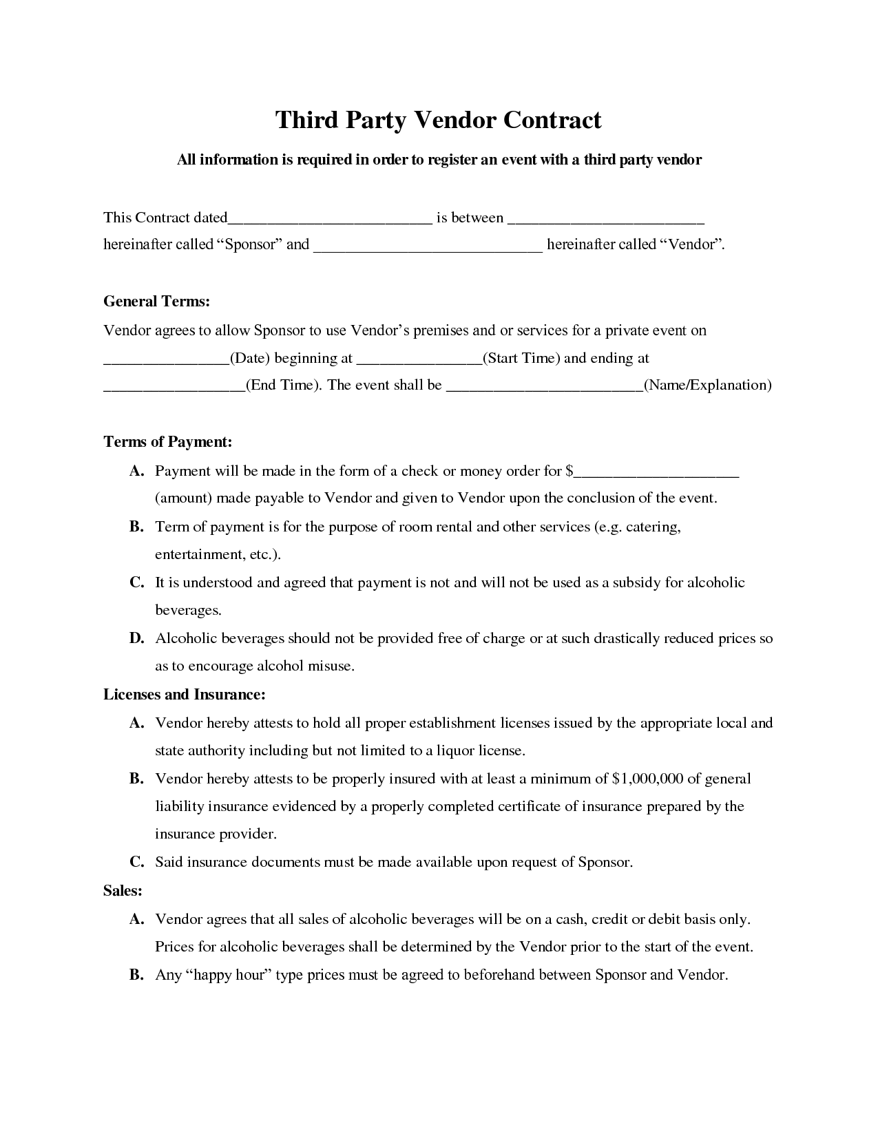 Vendor Agreement Template Example