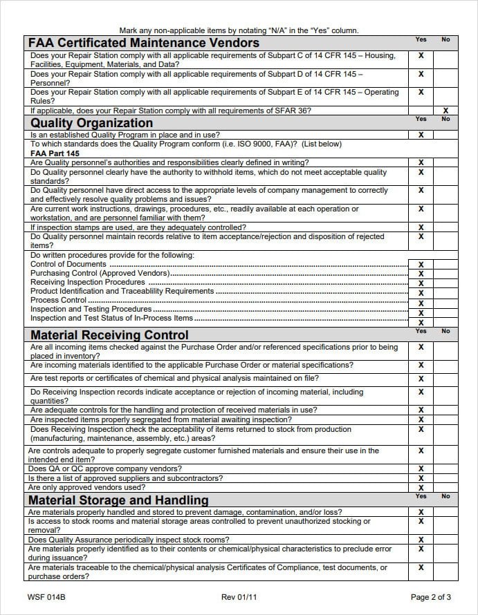 Vendor Audit Checklist Form Template