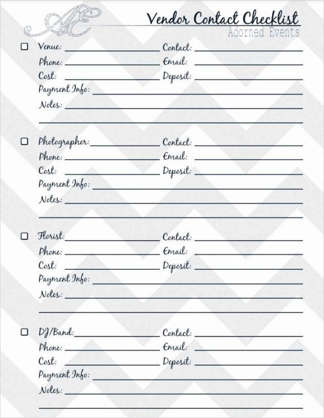 Vendor Contact Checklist Template