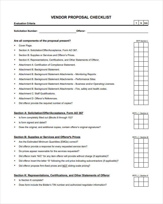 Vendor Proposal Checklist Template