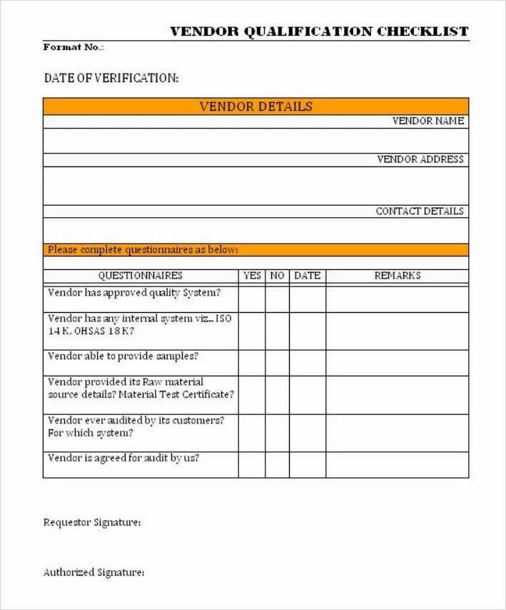 Vendor Qualification Checklist Template