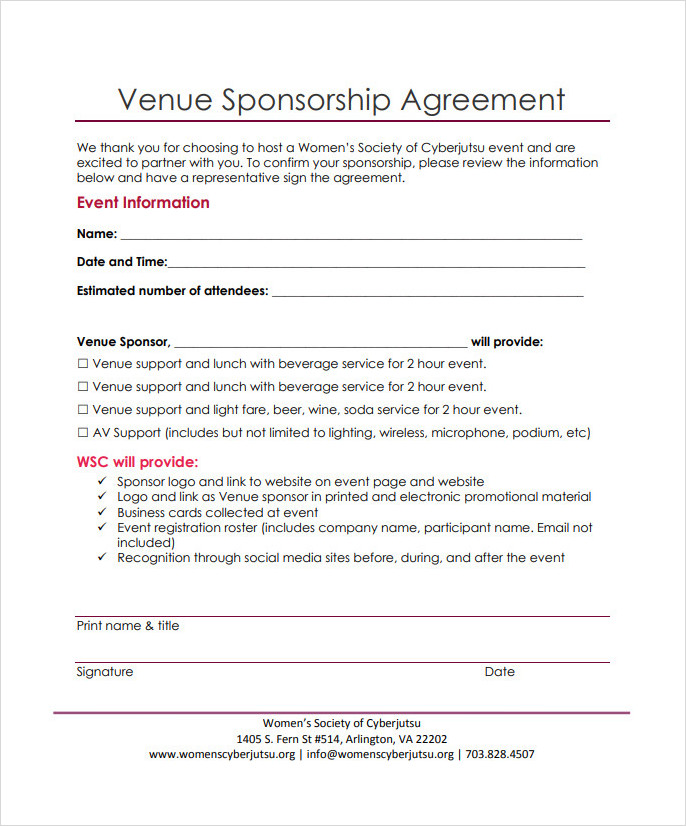 Venue Sponsor Agreement Template