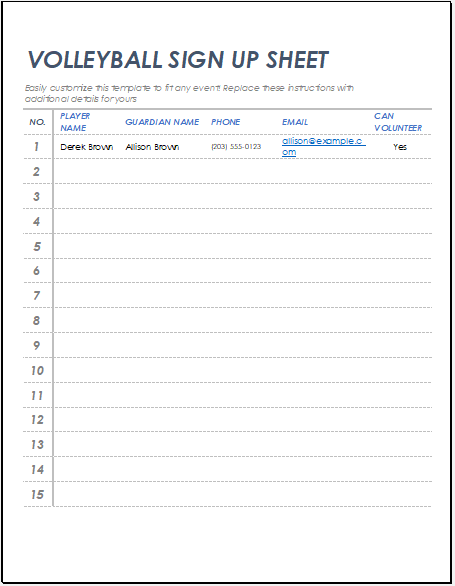 Volleyball Signup Sheet Template Example