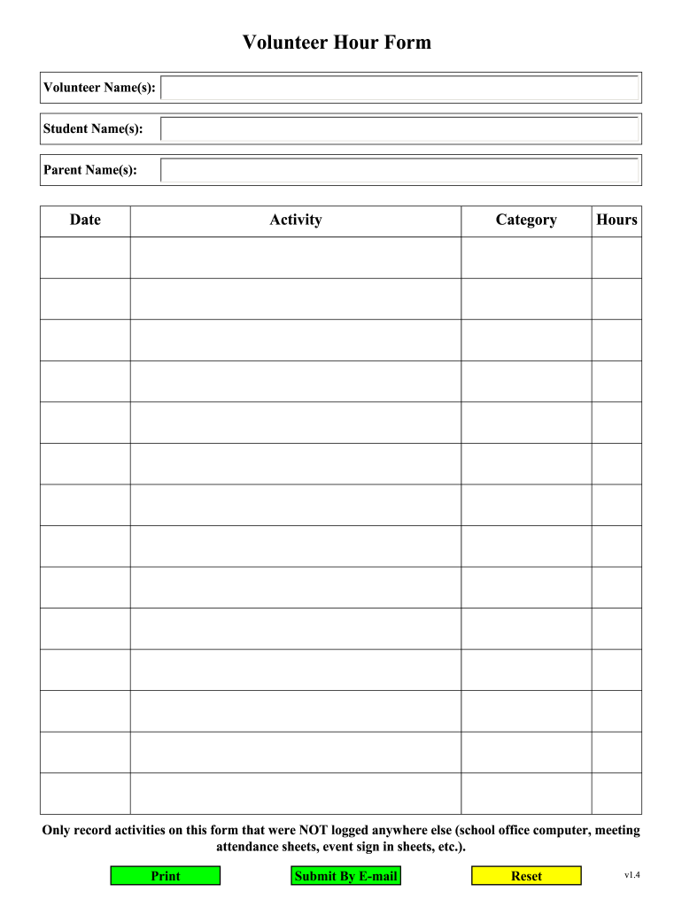 Volunteer Work Hour Schedule Worksheet Template Example