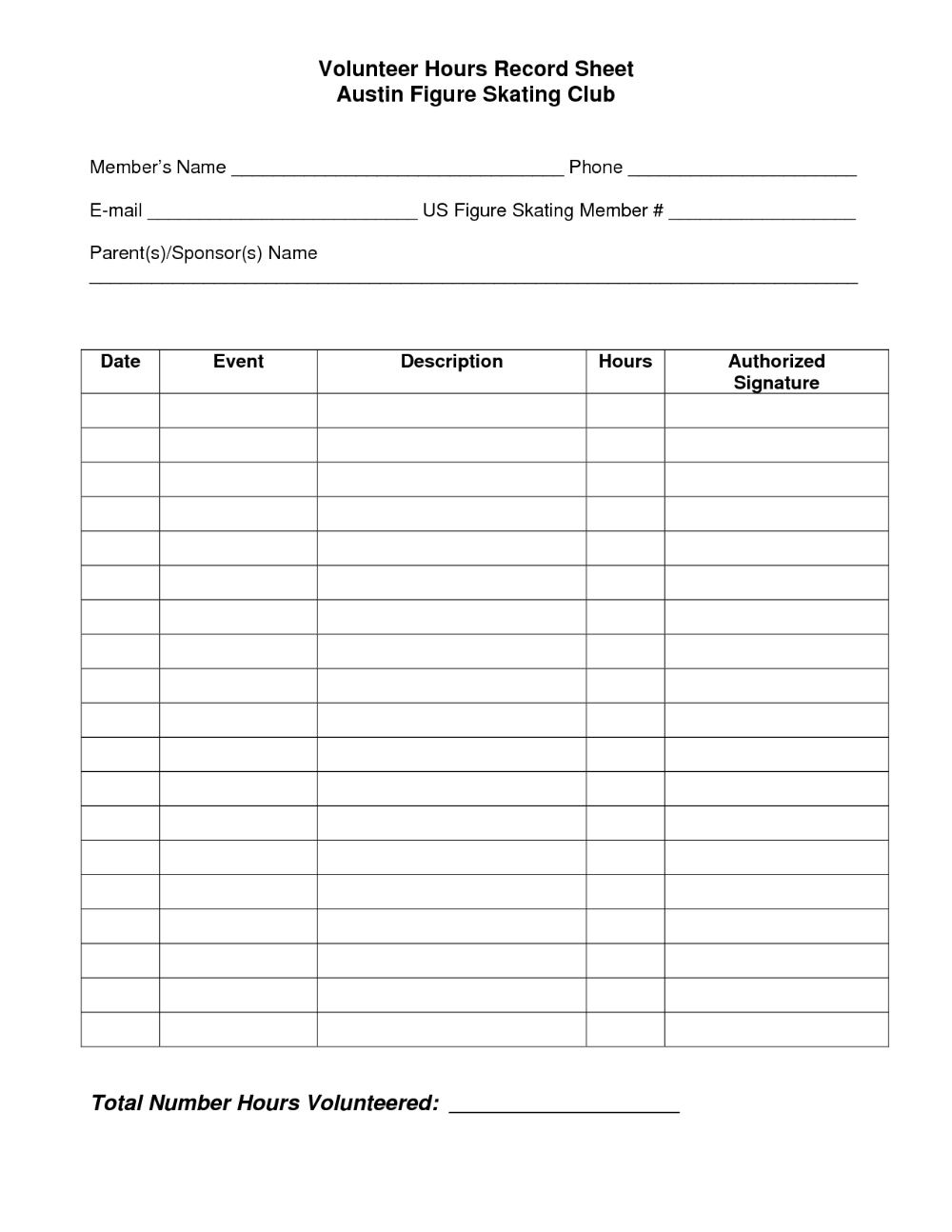 Volunteer Work Hour Schedule Worksheet Template Sample