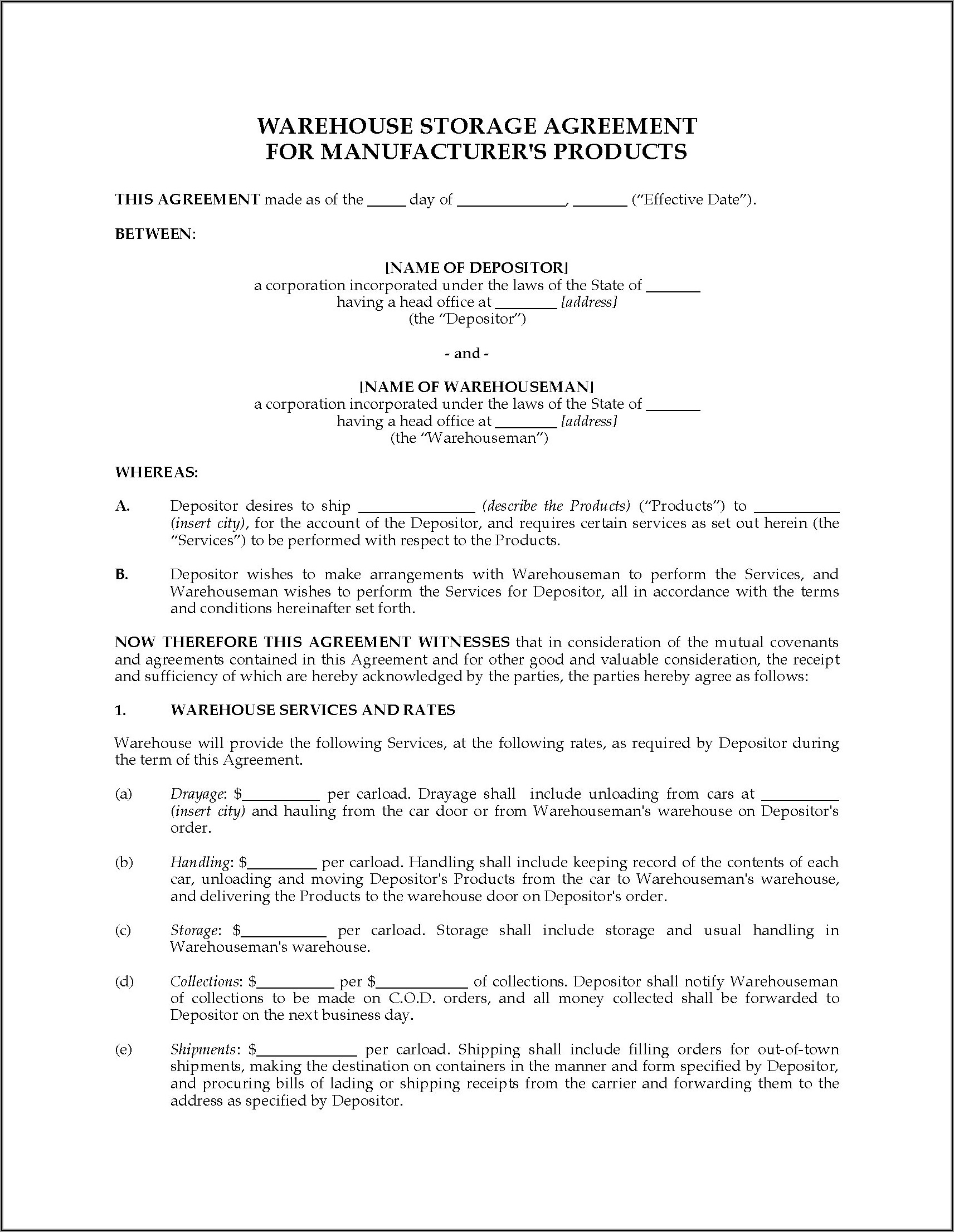 Warehouse Lease Agreement Template Sample