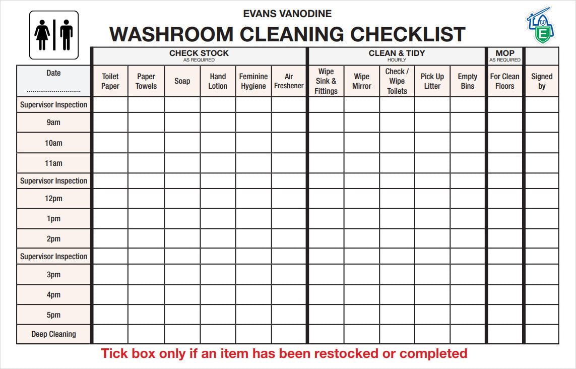 Washroom Cleaning Checklist Template