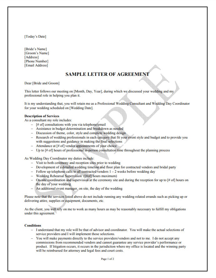 Wedding Agreement Template