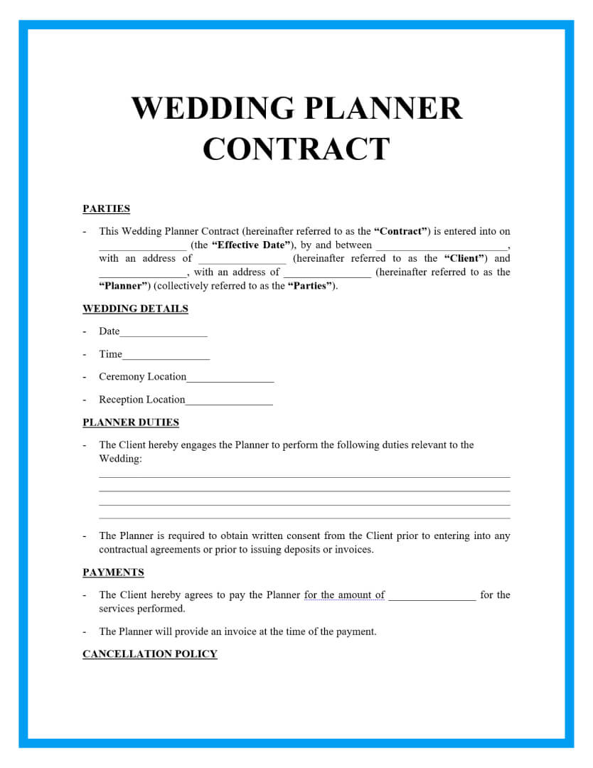 Wedding Planner Agreement Template Example