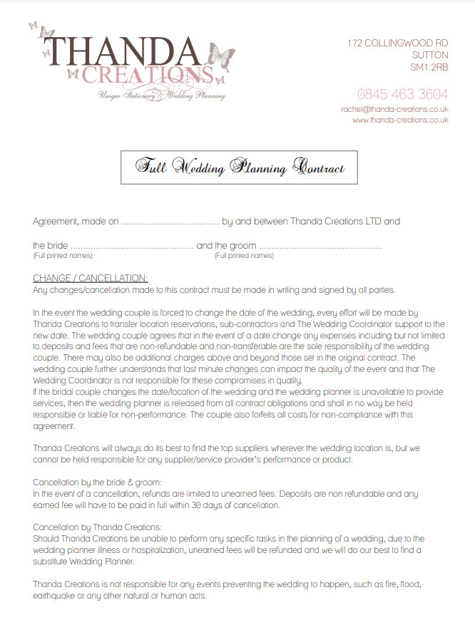 Wedding Planner Agreement Template