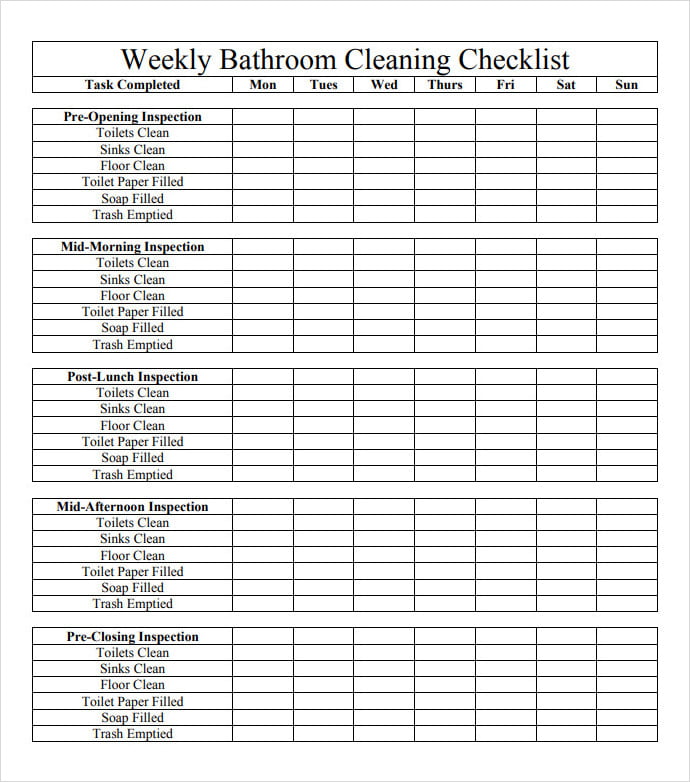 Weekly Bathroom Cleaning Checklist Template