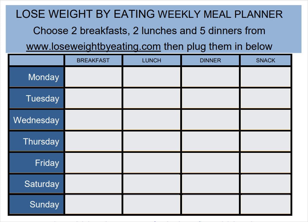 Weekly Fast Metabolism Diet Meal Plan Template