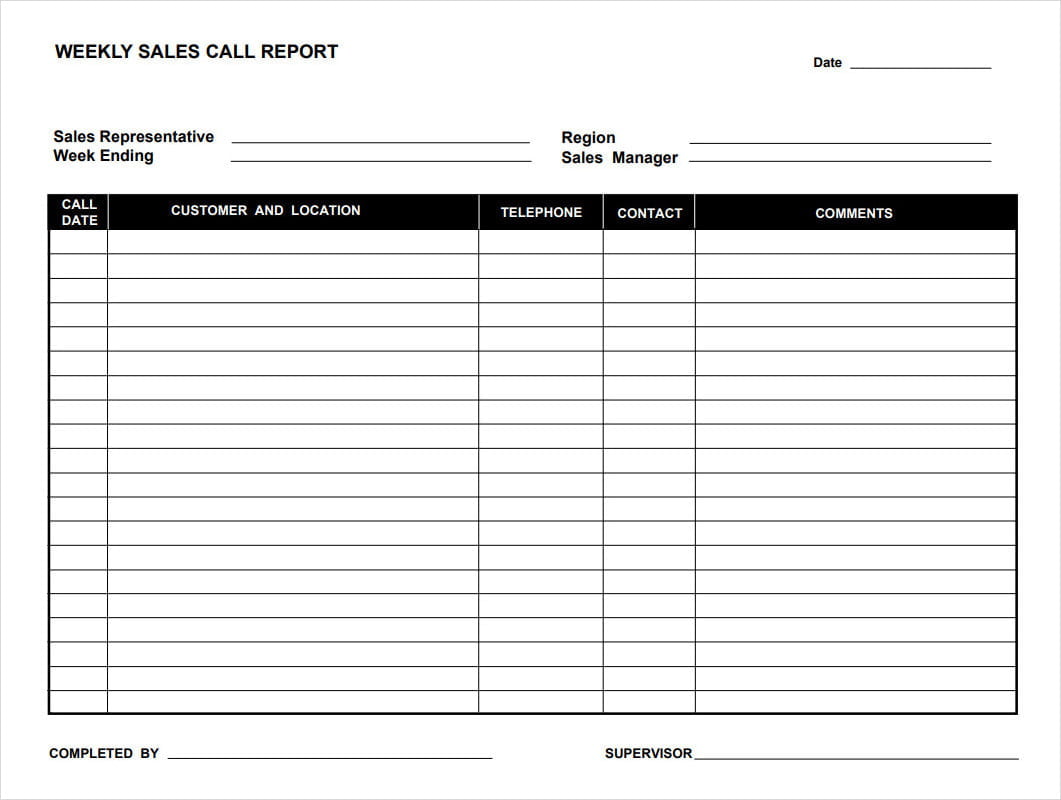 Weekly Sales Call Report Template