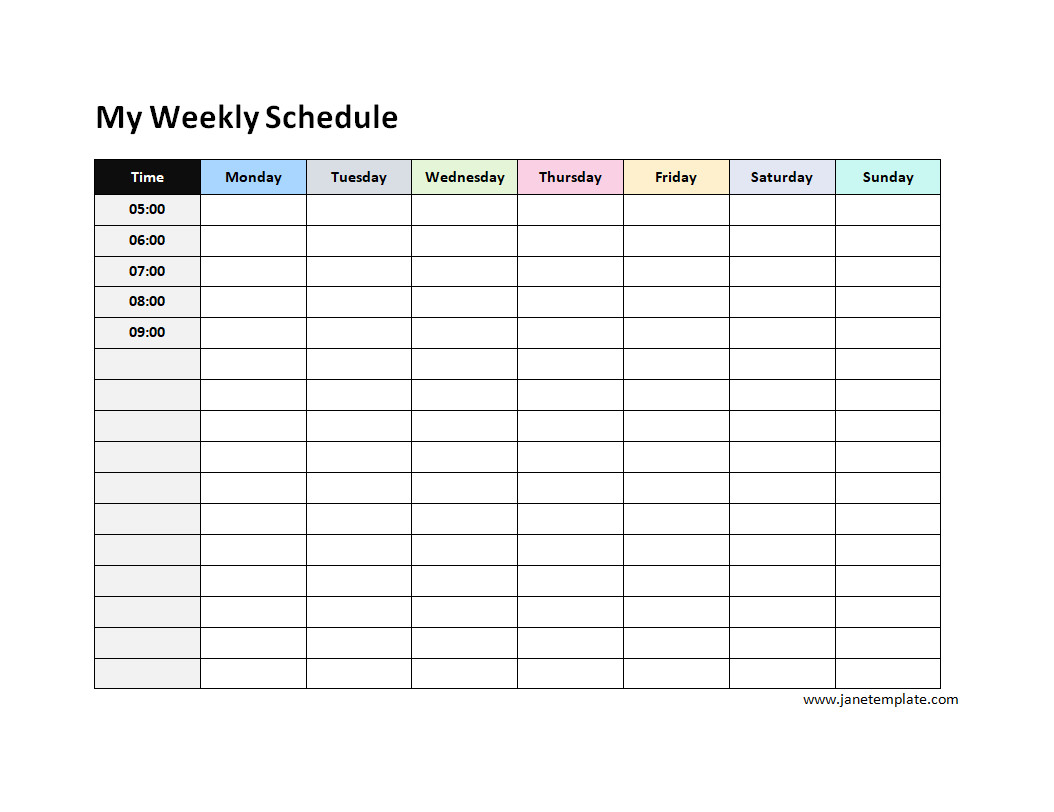 Printable Weekly Schedule Template with Hours