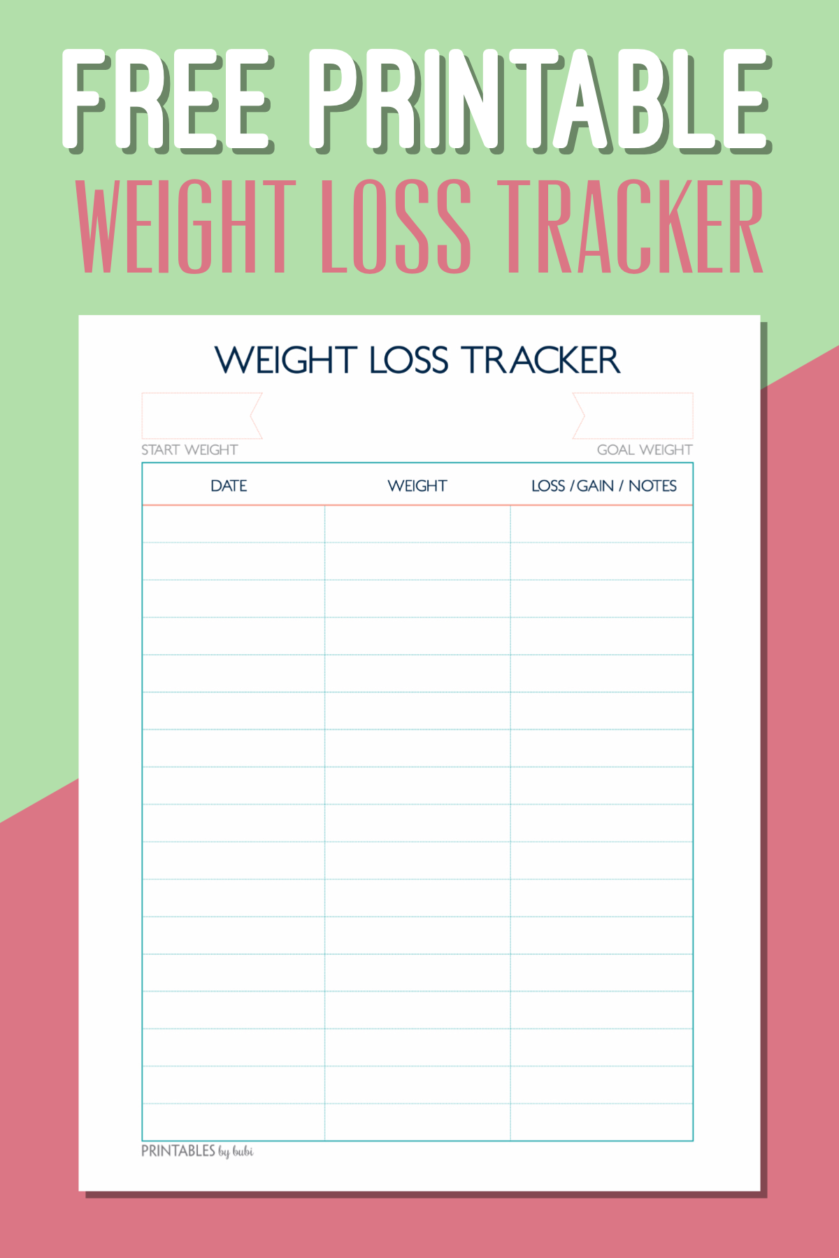 Weight Calories And Sleep Tracker Template Sample