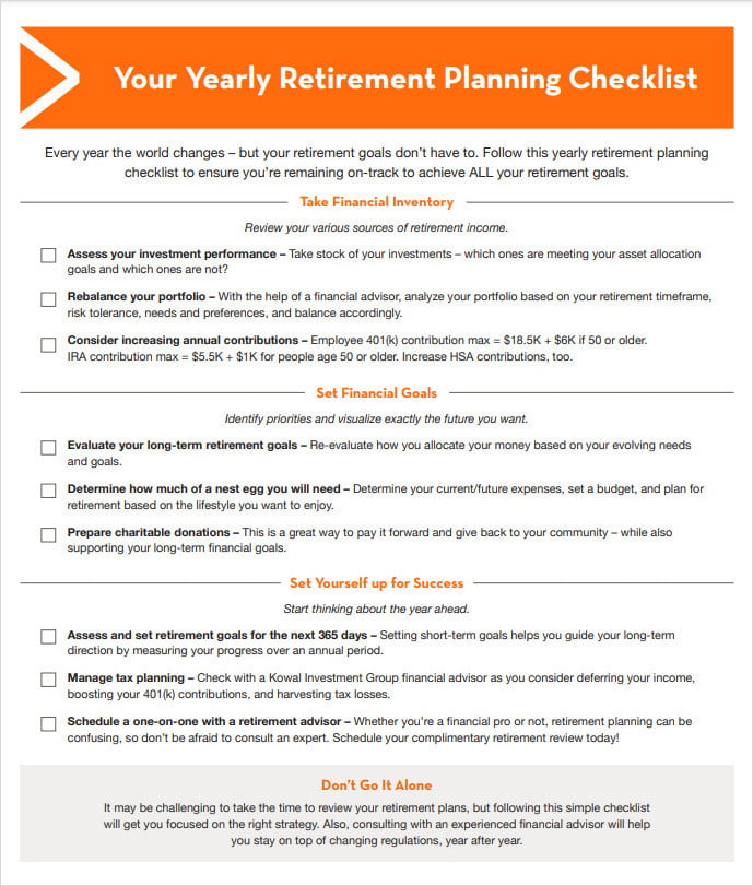 Yearly Retirement Planning Checklist Template