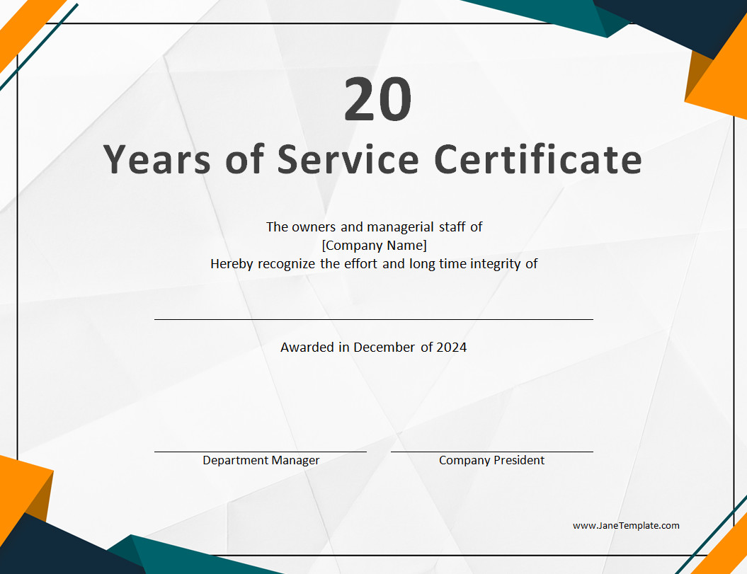 Elegant Years of Service Certificate Template with decorative border and space for recipient's name and years of service