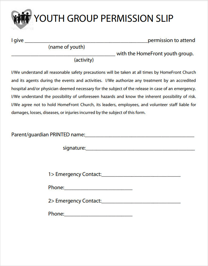 Youth Group Permission Slip Template