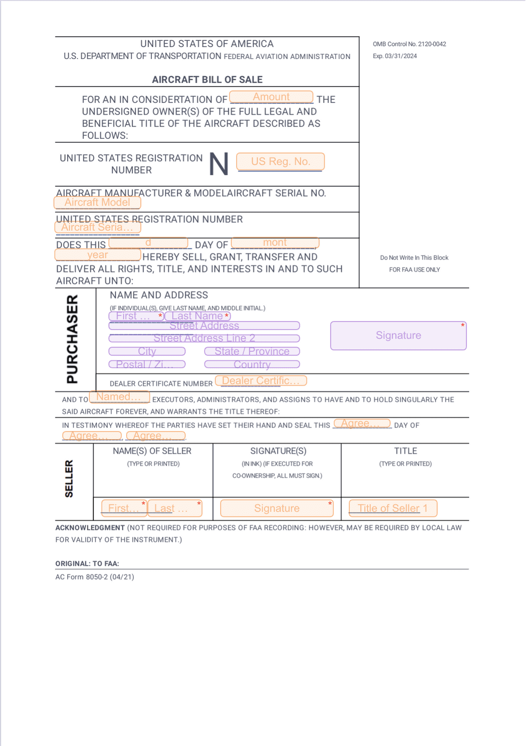 sample Aircraft Bill of Sale Form