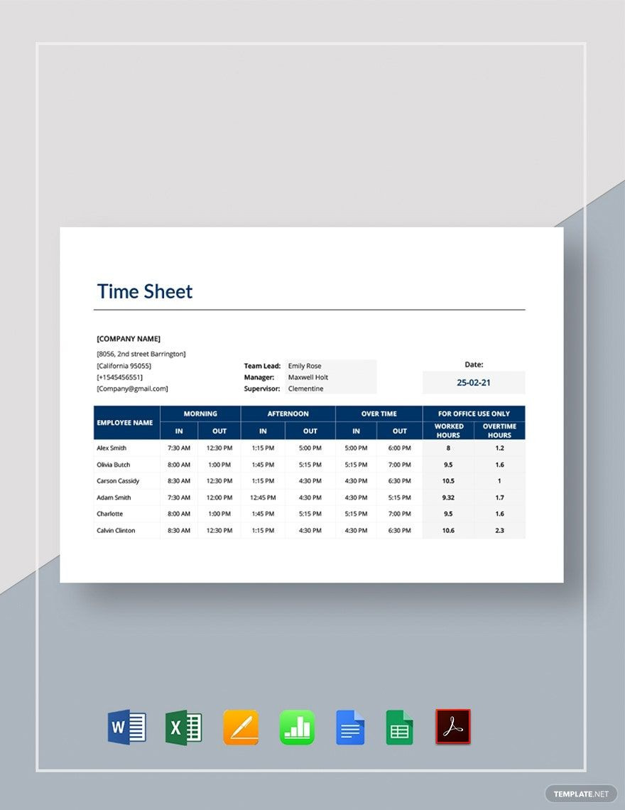 sample timesheet for numbers template