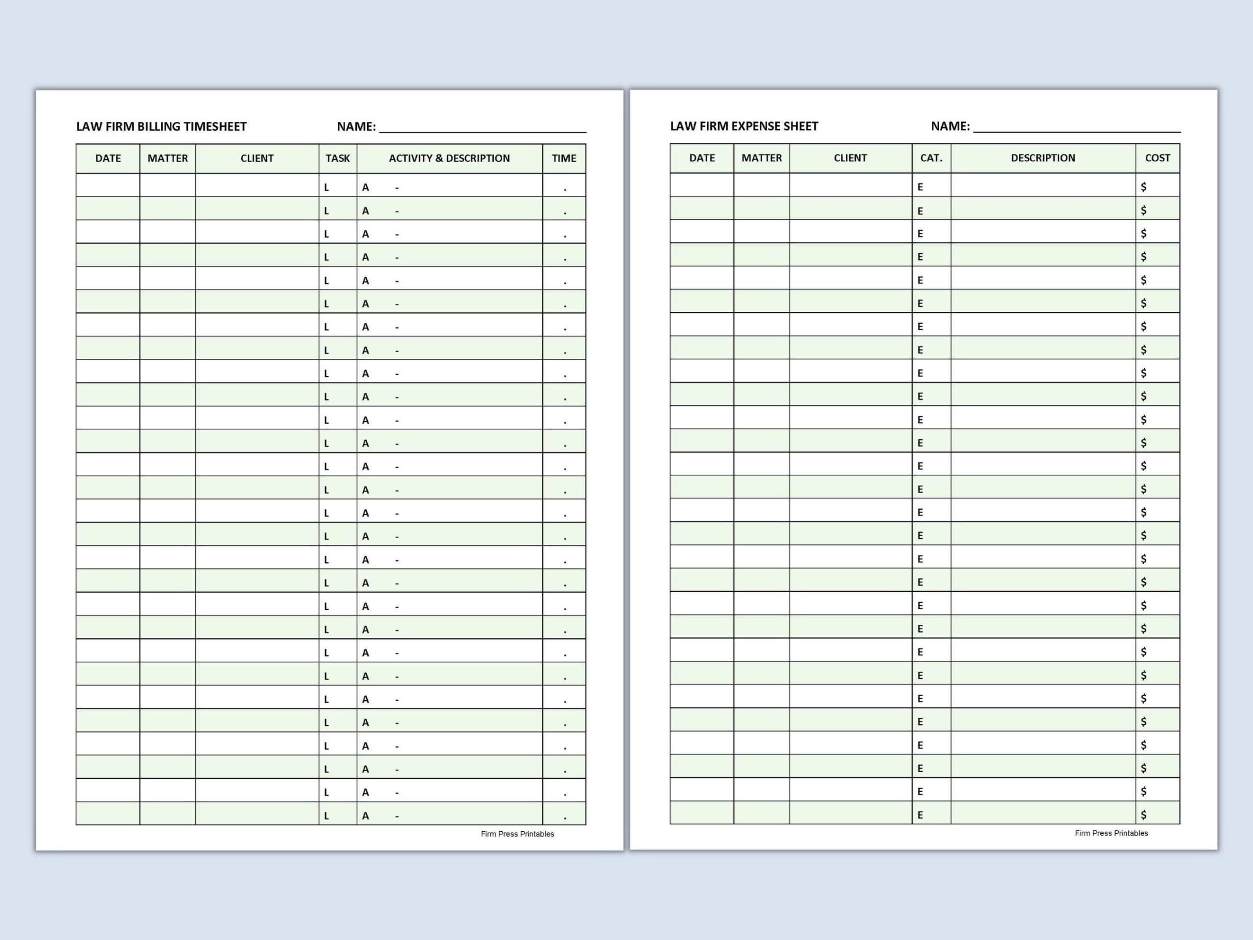 sample law firm timesheet template