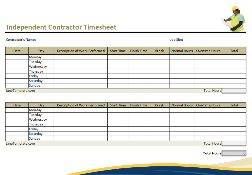 sample of printable bi-weekly independent contractor timesheet template