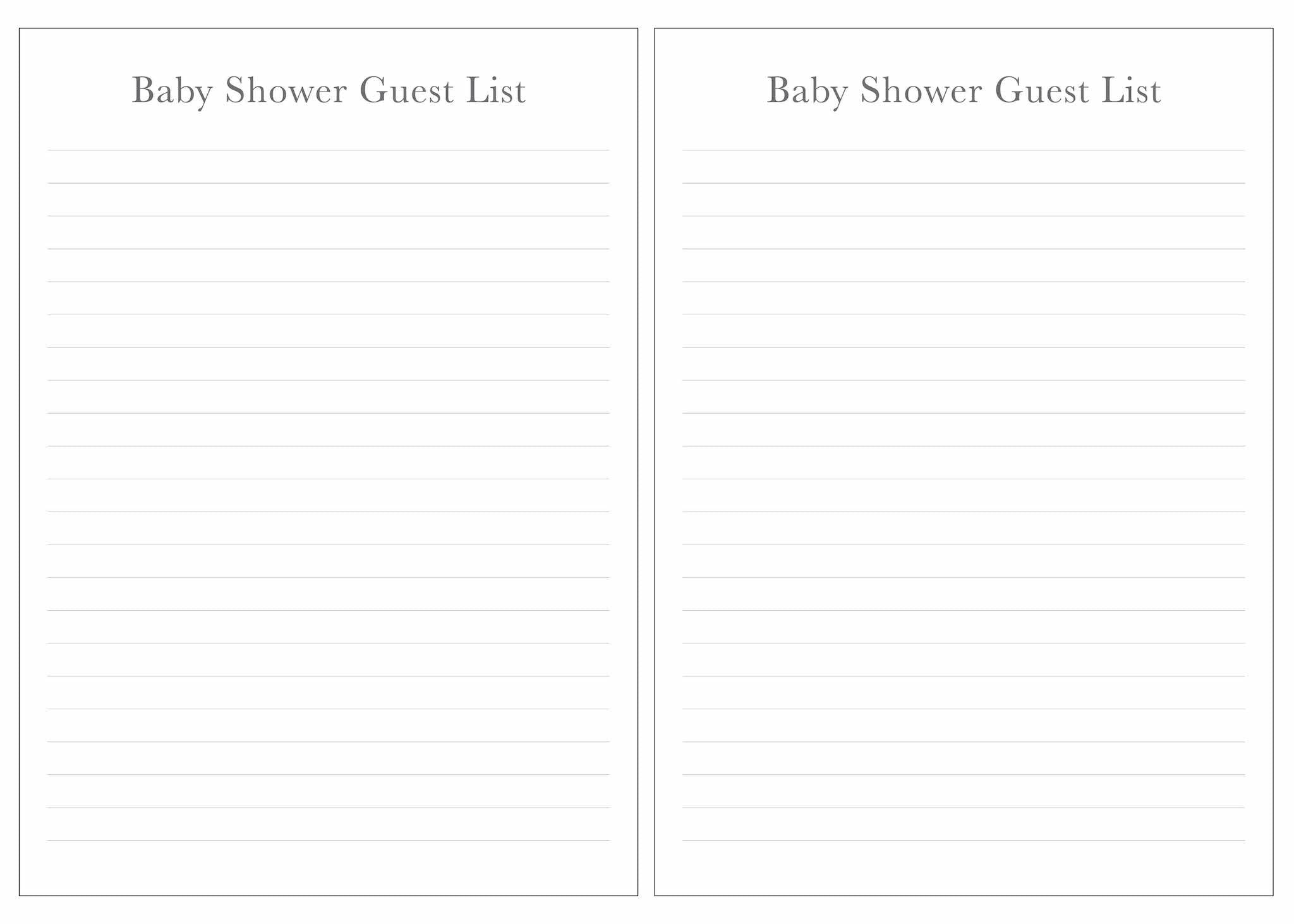 sample Baby Shower Guest List Template