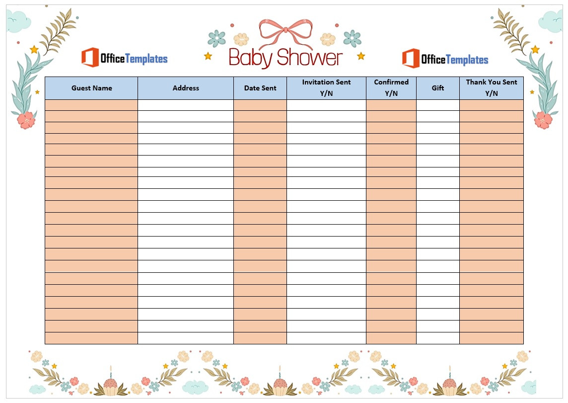 sample Baby Shower Guest List Template