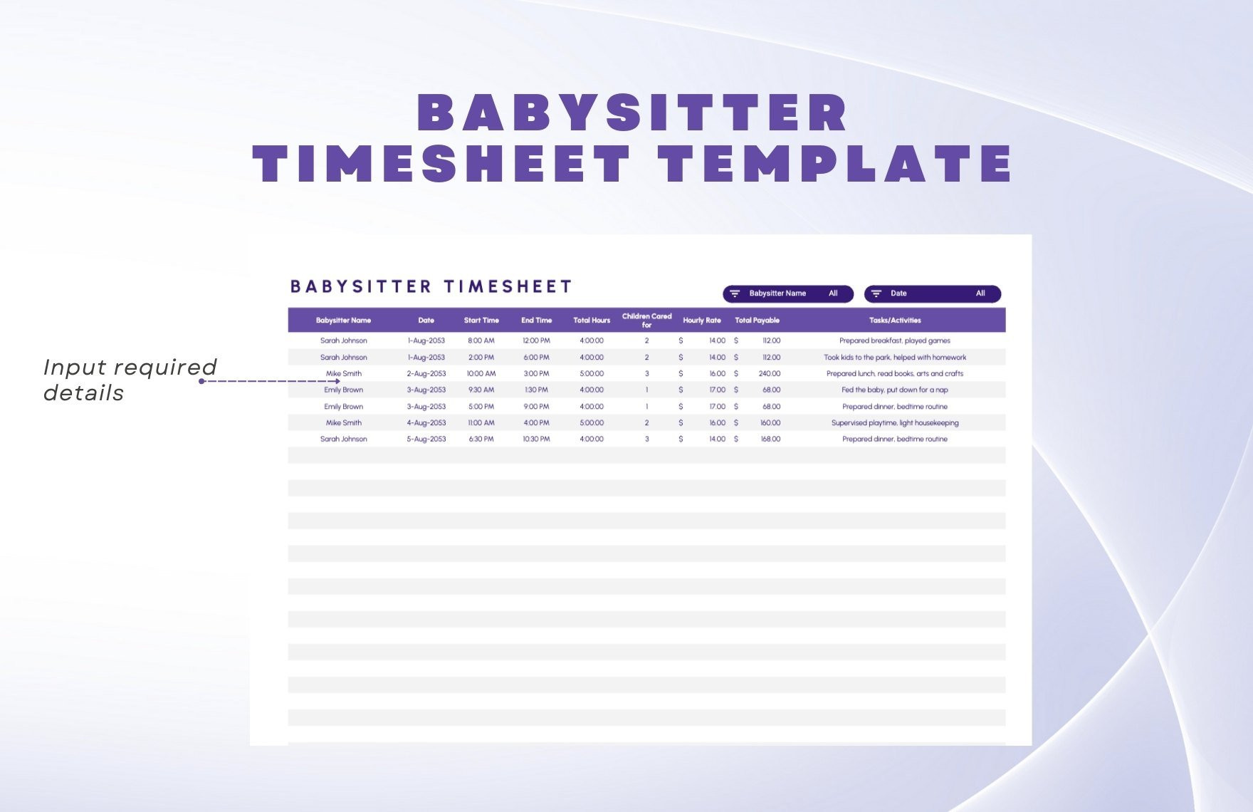 sample nanny timesheet template