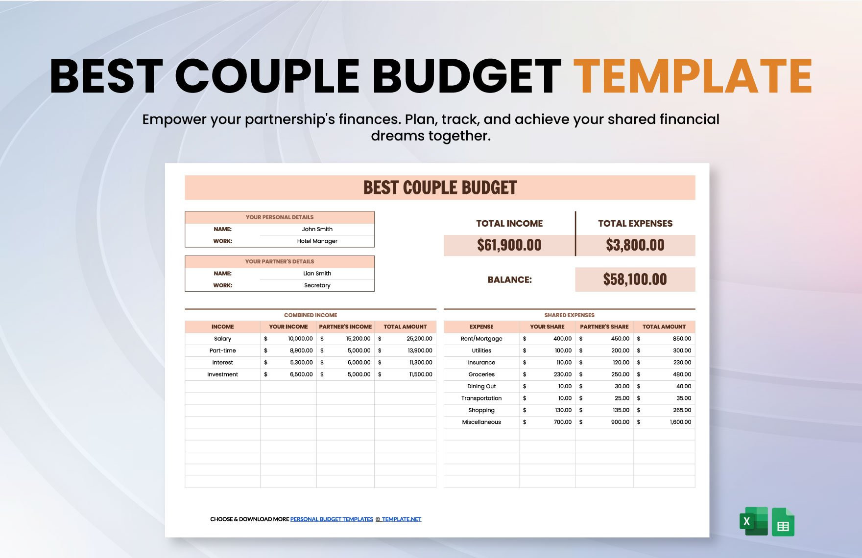 sample couple budget template