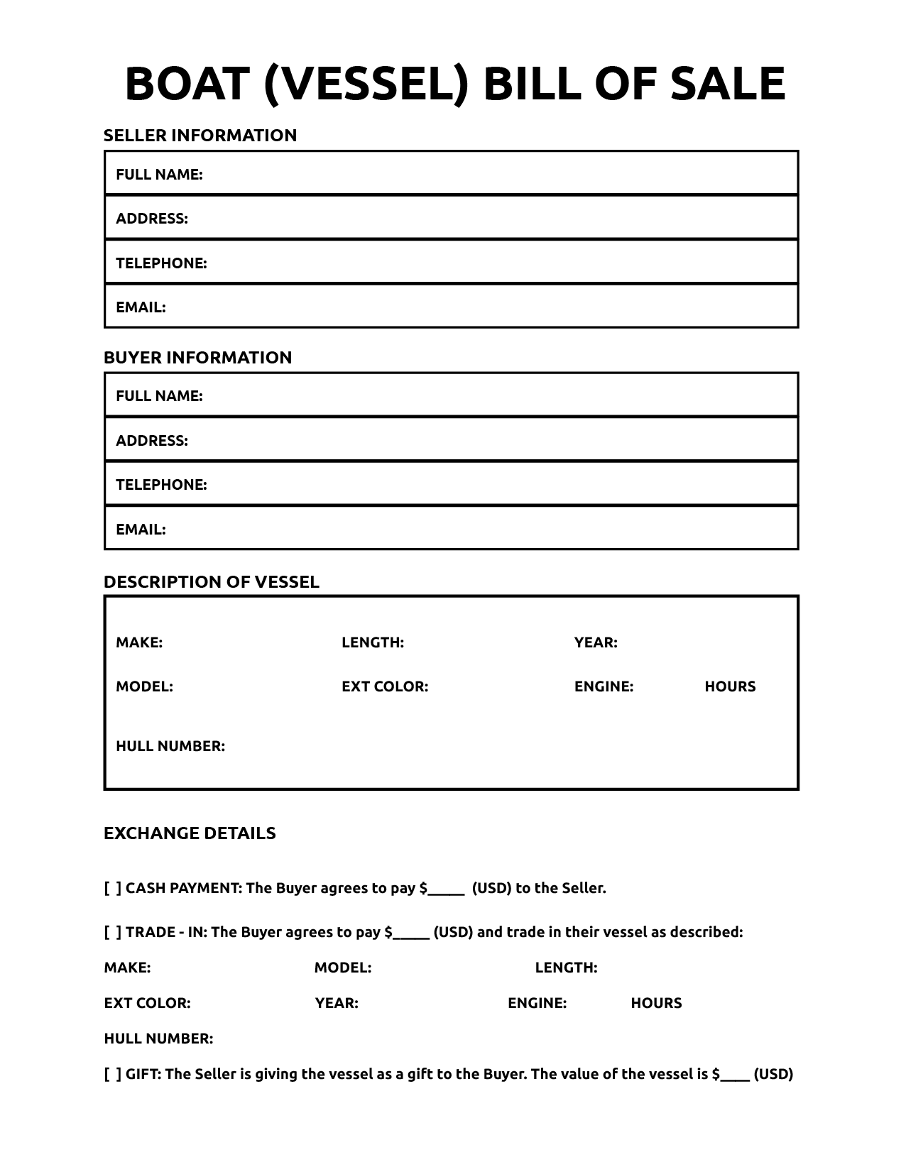 sample Boat Bill of Sale Form