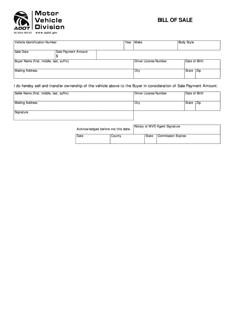 sample Notarized Bill of Sale Form