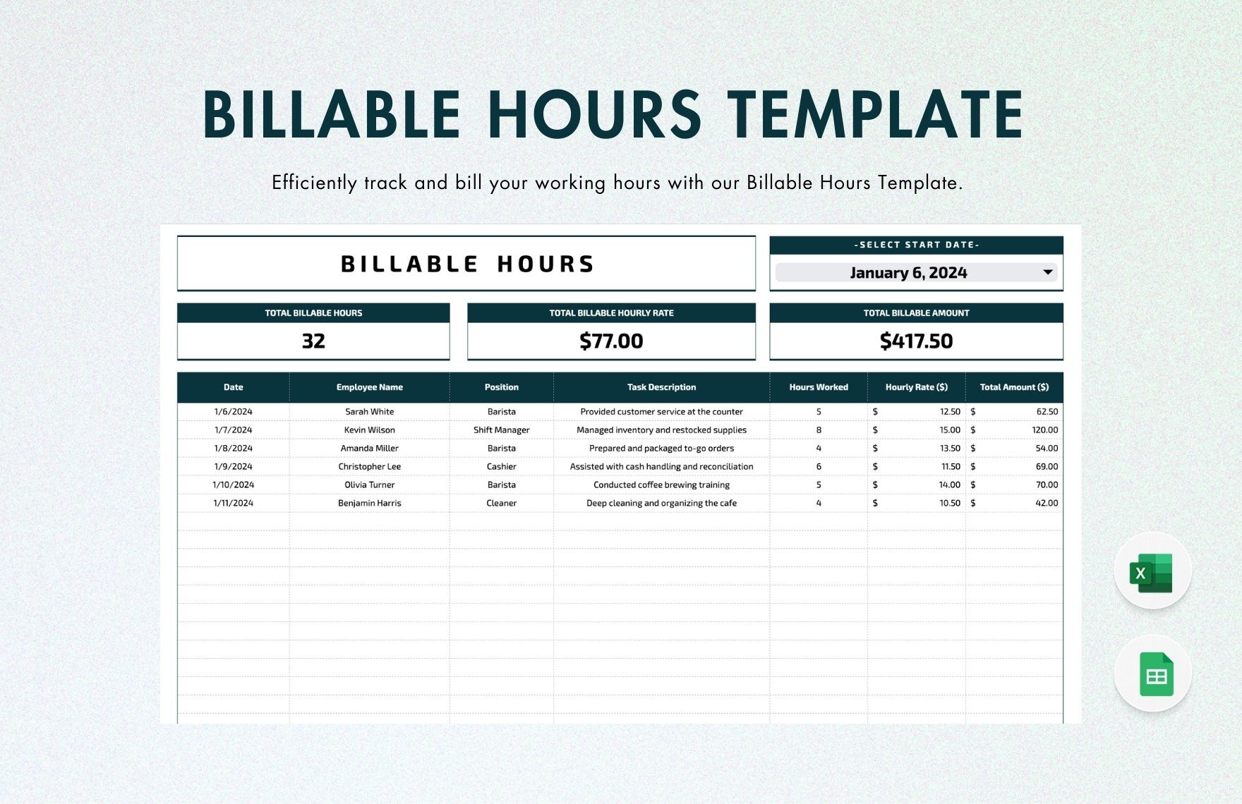 sample billable hours timesheet template