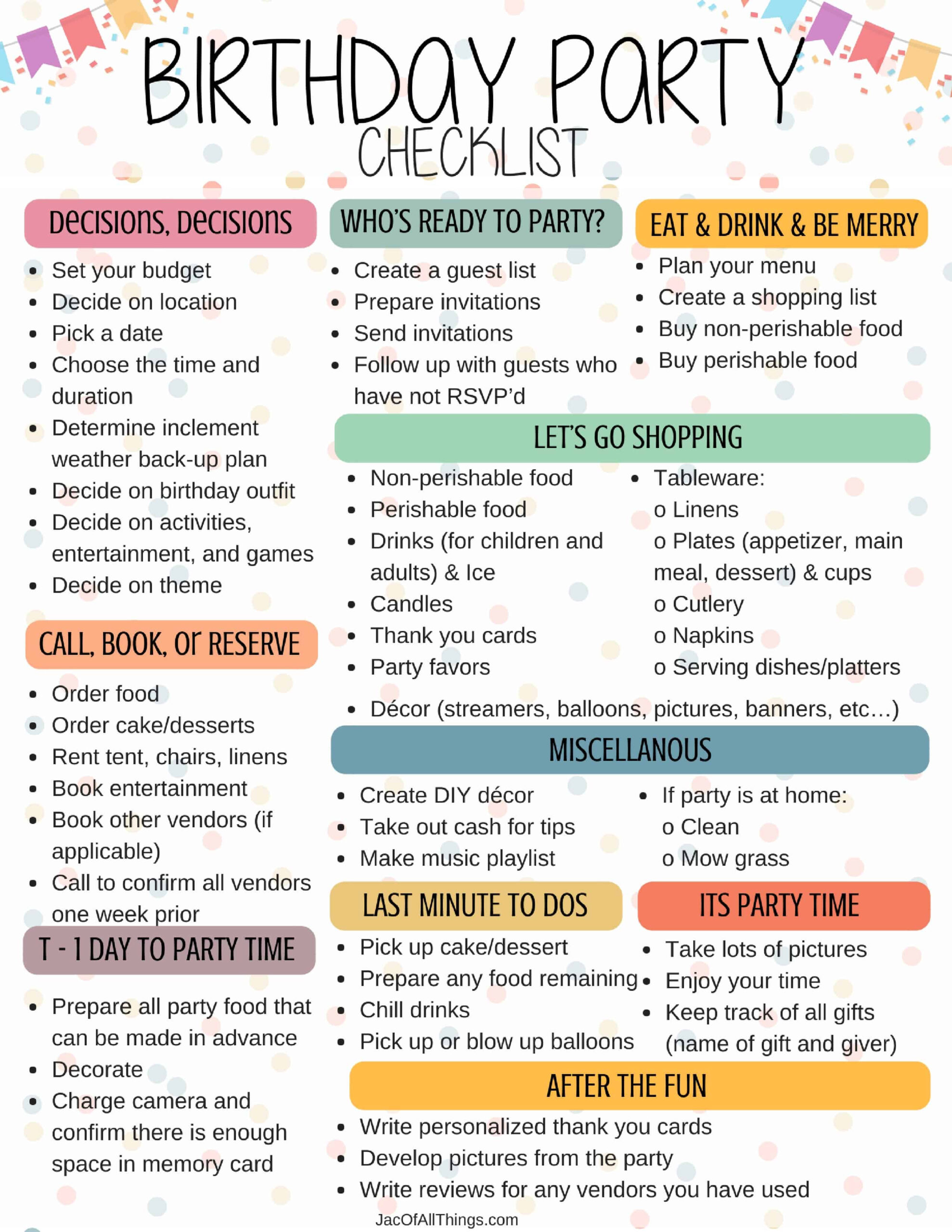 sample Party Planner Checklist Template